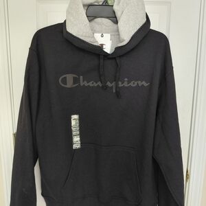 Champion Men's Black Hoodie with Gray Hood